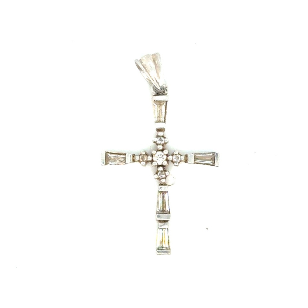 Sterling Silver Cross Pendant with Clear Stones -‎ White